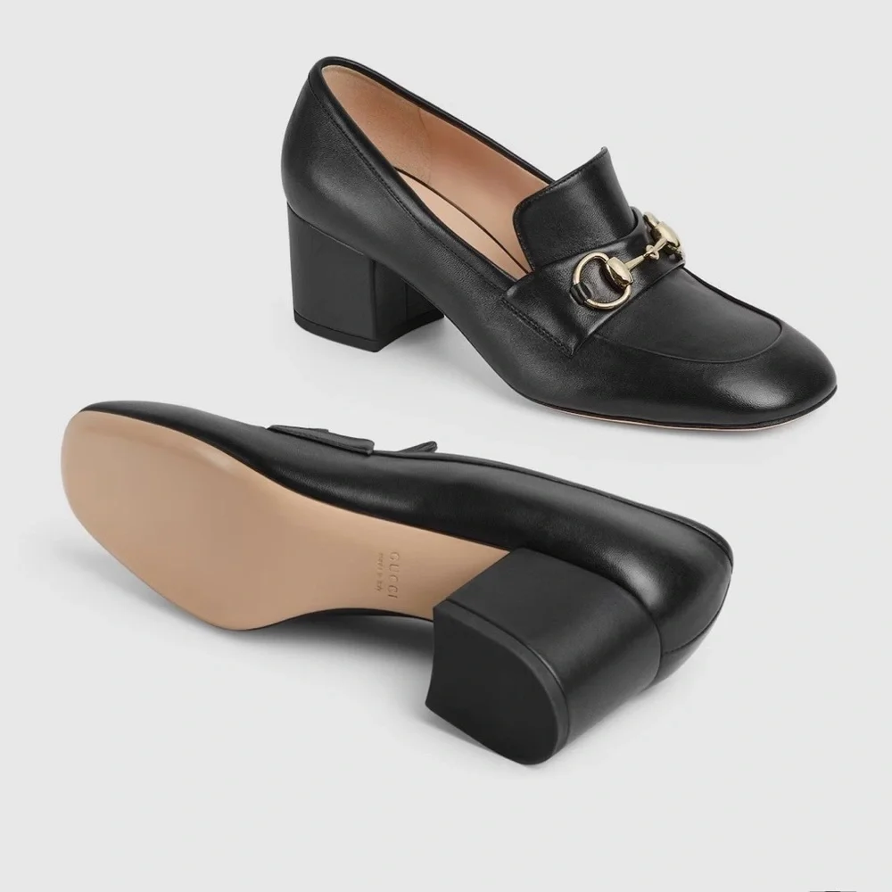 Gucci Heeled Loafer Pumps with Horse Bit Black Leather Women’s 36.5 - Picture 3 of 12